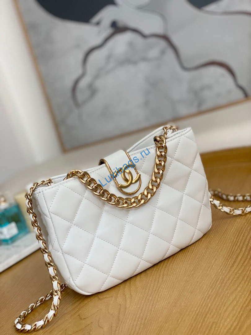 Chanel AS3476 Hobo Handbag Lambskin White | chanel as3476 hobo handbag lambskin white 003