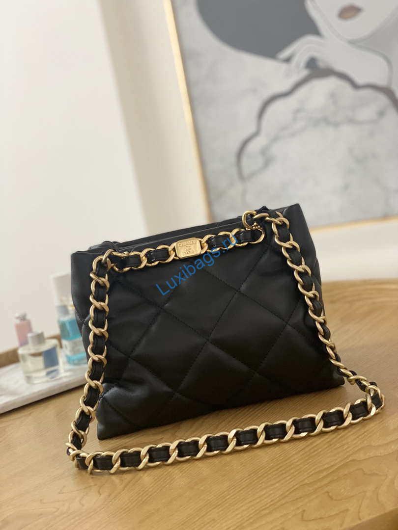 Chanel AS3502 Small TOTE Lambskin Black | chanel as3502 small tote lambskin black 002