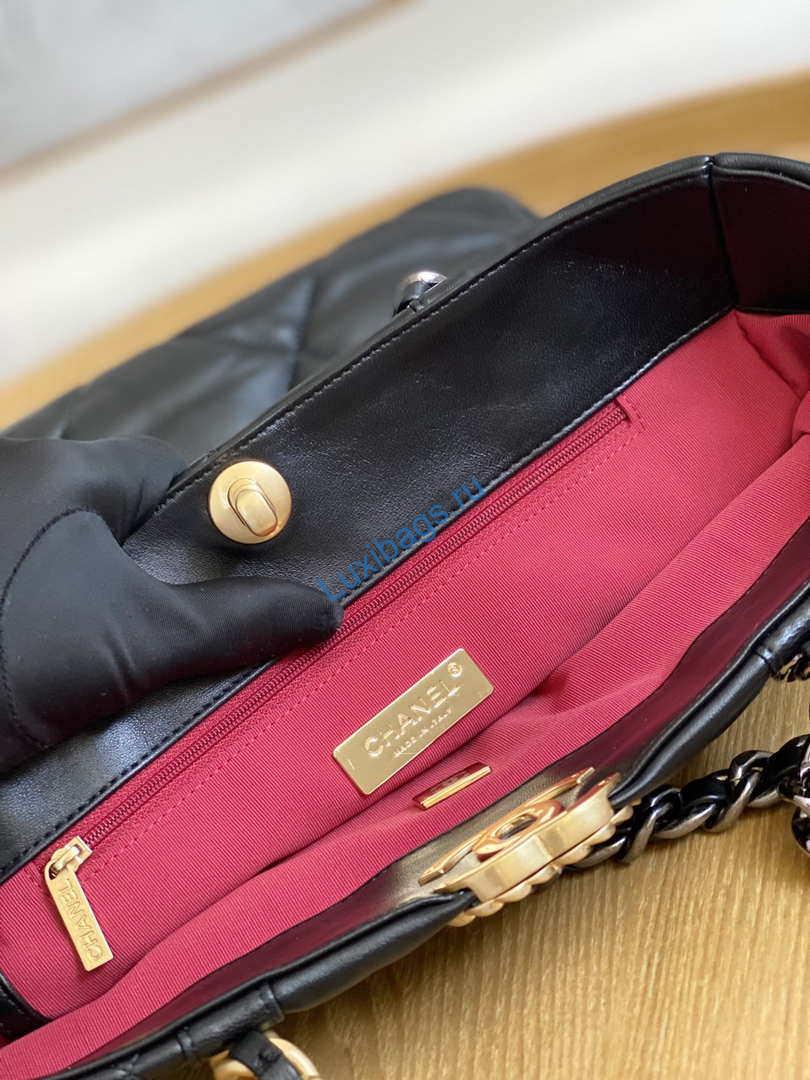 Chanel AS3519 CHANEL19 Shopping Bag Shiny Lambskin Black | chanel as3519 chanel19 shopping bag shiny lambskin black 006