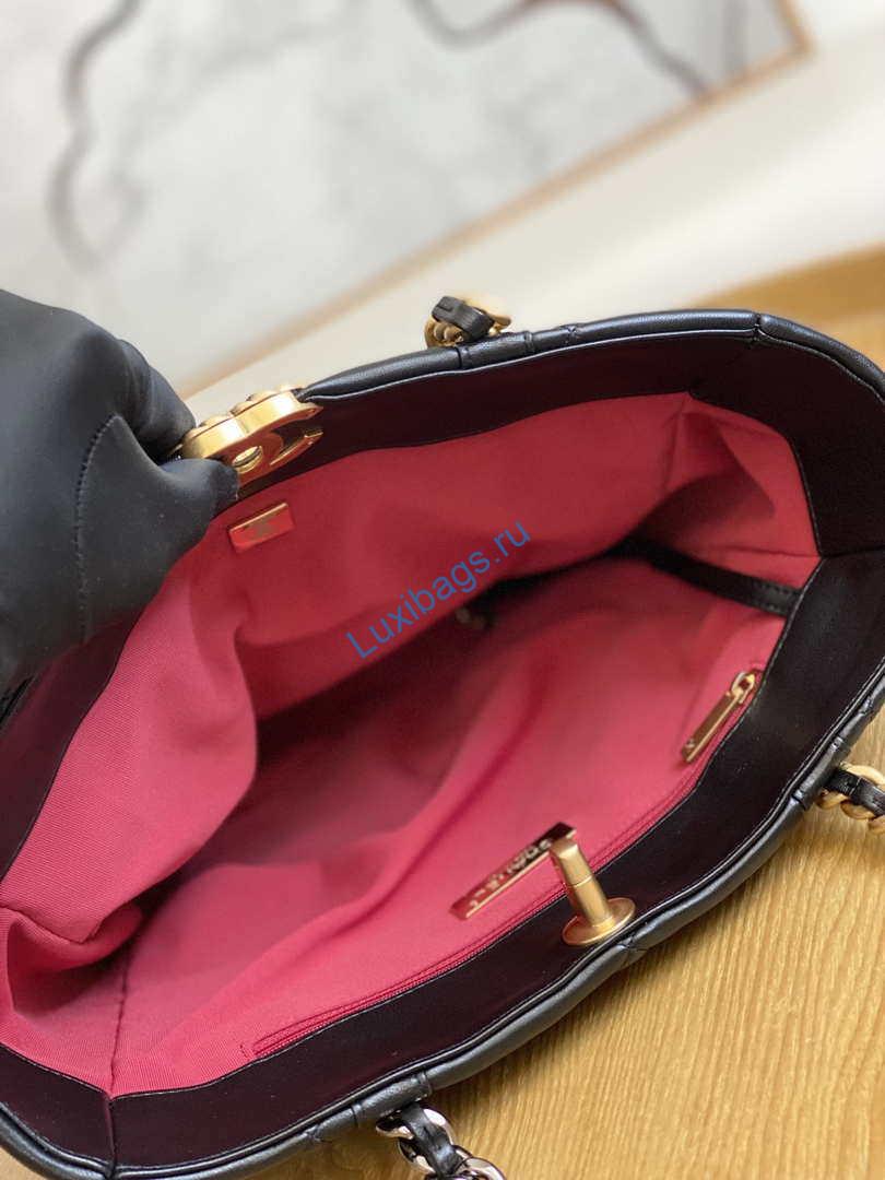 Chanel AS3519 CHANEL19 Shopping Bag Shiny Lambskin Black | chanel as3519 chanel19 shopping bag shiny lambskin black 007