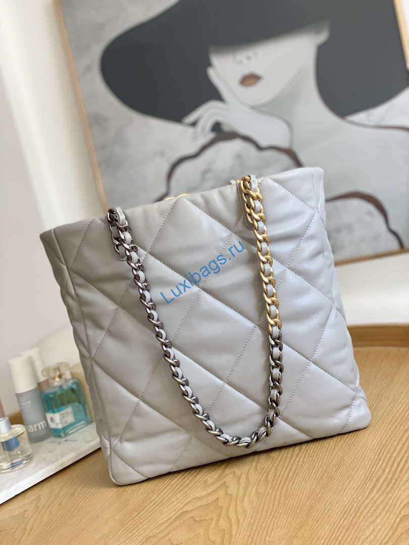 Chanel AS3519 CHANEL19 Shopping Bag Shiny Lambskin Gray | chanel as3519 chanel19 shopping bag shiny lambskin gray 002