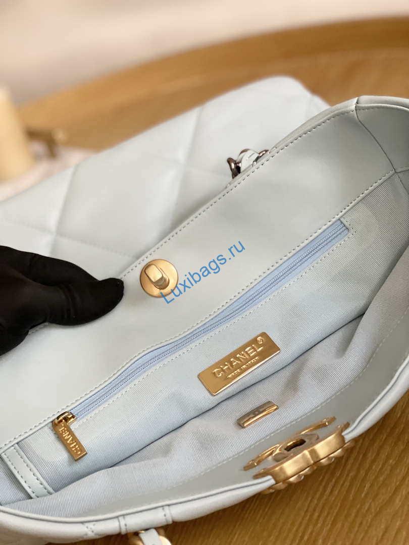 Chanel AS3519 CHANEL19 Shopping Bag Shiny Lambskin Light Blue | chanel as3519 chanel19 shopping bag shiny lambskin light blue 006