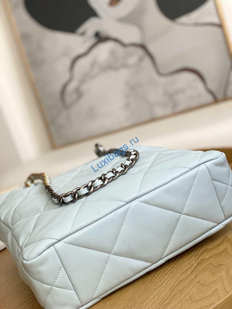 Chanel AS3519 CHANEL19 Shopping Bag Shiny Lambskin Light Blue | chanel as3519 chanel19 shopping bag shiny lambskin light blue 009