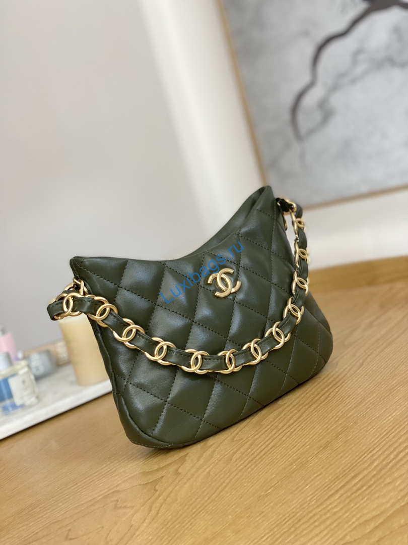 Chanel AS3562 Hobo Handbag Lambskin Dark Green | chanel as3562 hobo handbag lambskin dark green 003