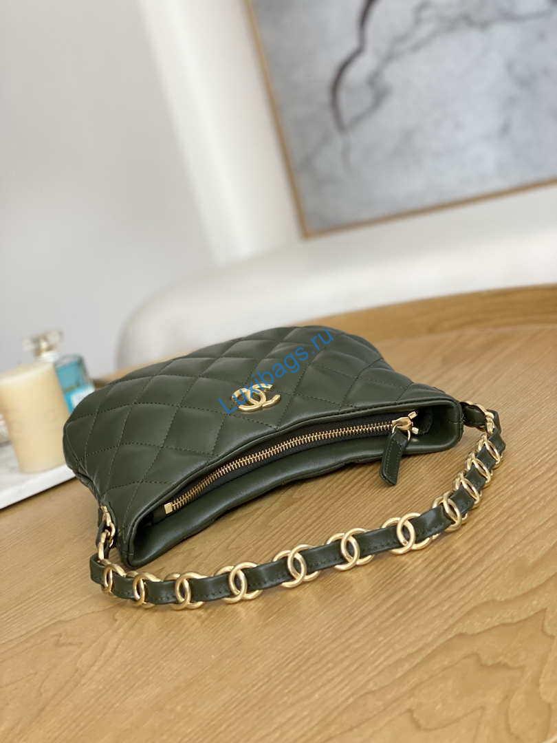 Chanel AS3562 Hobo Handbag Lambskin Dark Green | chanel as3562 hobo handbag lambskin dark green 005