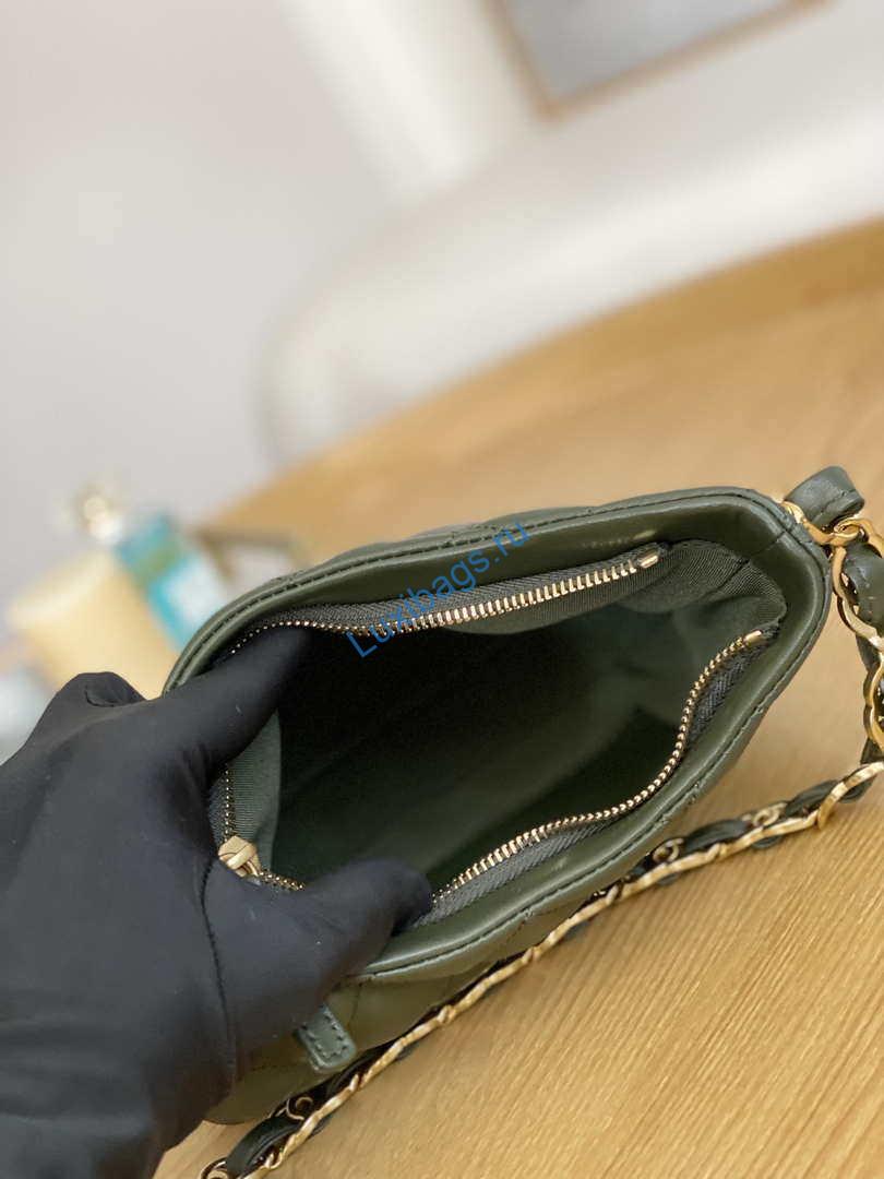 Chanel AS3562 Hobo Handbag Lambskin Dark Green | chanel as3562 hobo handbag lambskin dark green 008