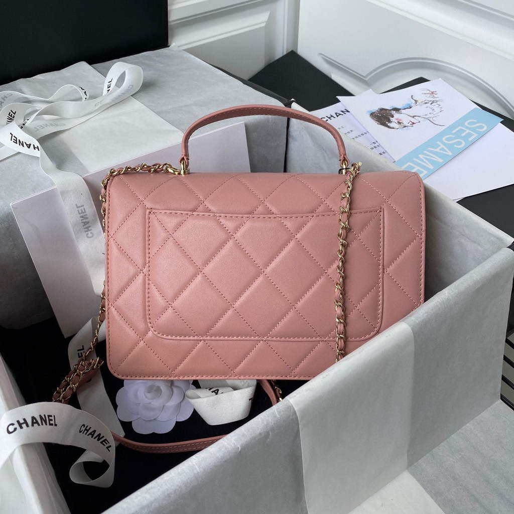 Chanel CC AS2681 Flap Bag With top Handle Calfskin Pink | chanel cc as2681 flap bag with top handle calfskin 002