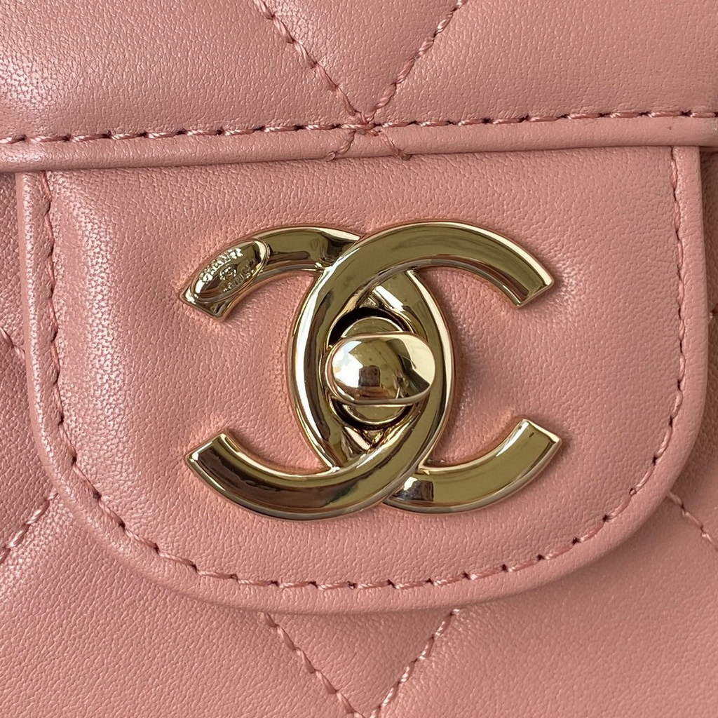 Chanel CC AS2681 Flap Bag With top Handle Calfskin Pink | chanel cc as2681 flap bag with top handle calfskin 003