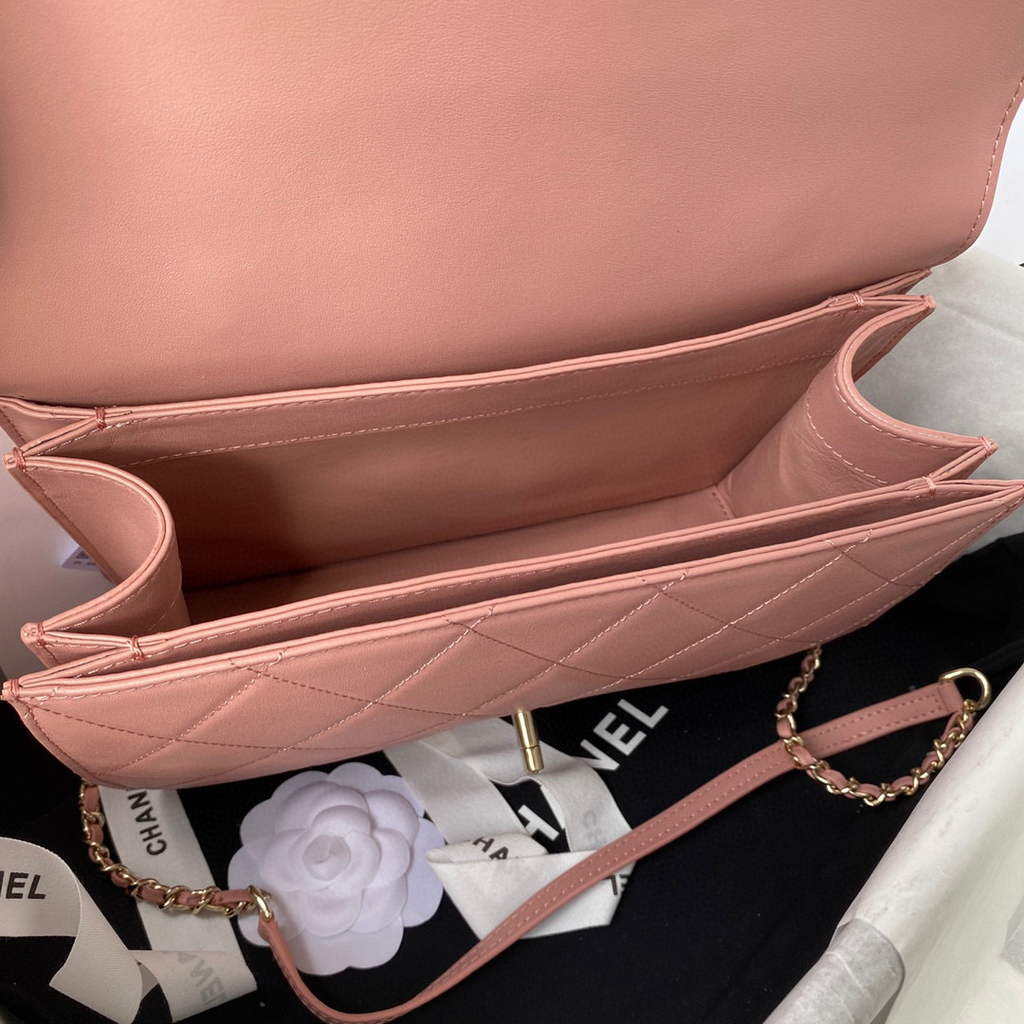 Chanel CC AS2681 Flap Bag With top Handle Calfskin Pink | chanel cc as2681 flap bag with top handle calfskin 007