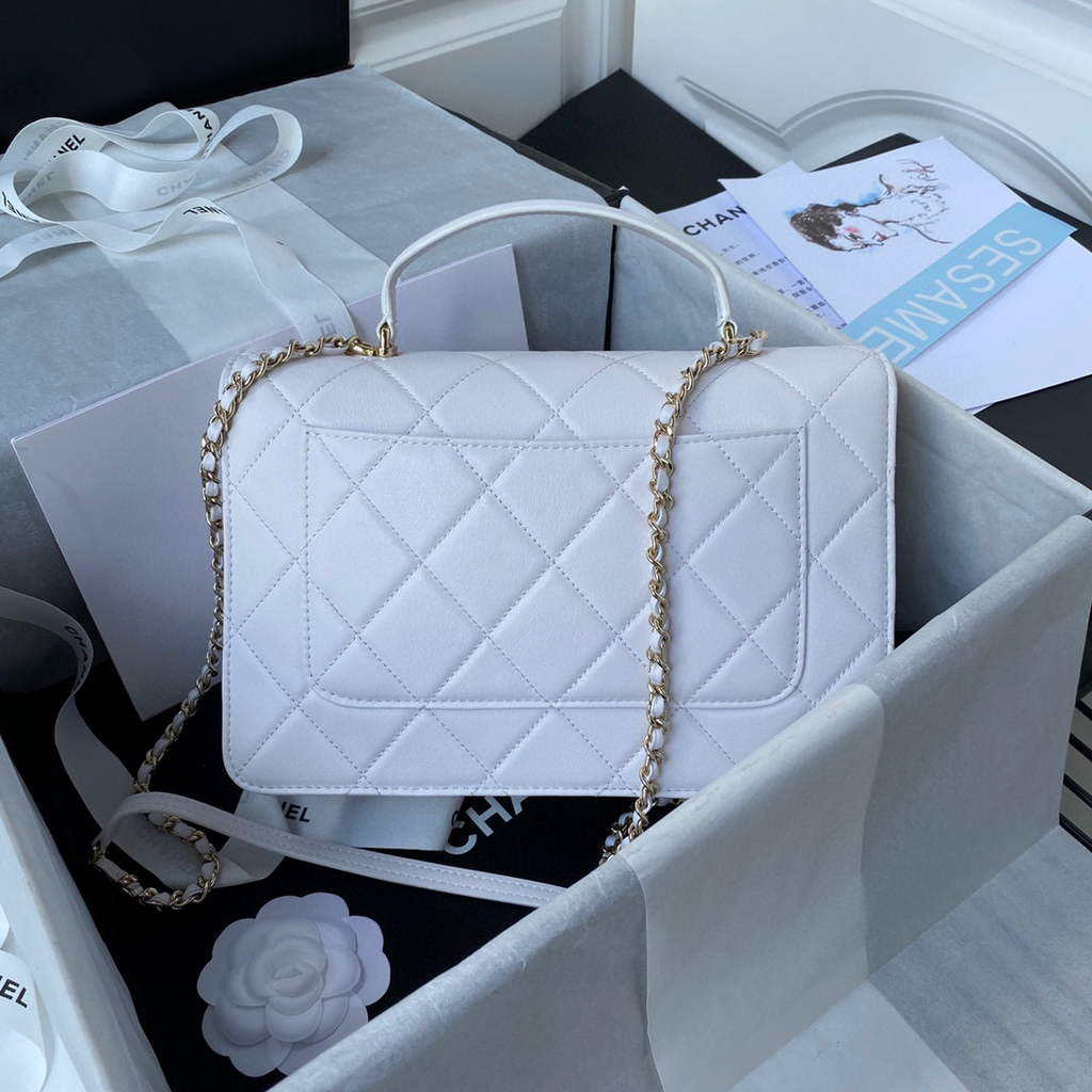 Chanel CC AS2681 Flap Bag With top Handle Calfskin White | chanel cc as2681 flap bag with top handle calfskin 011
