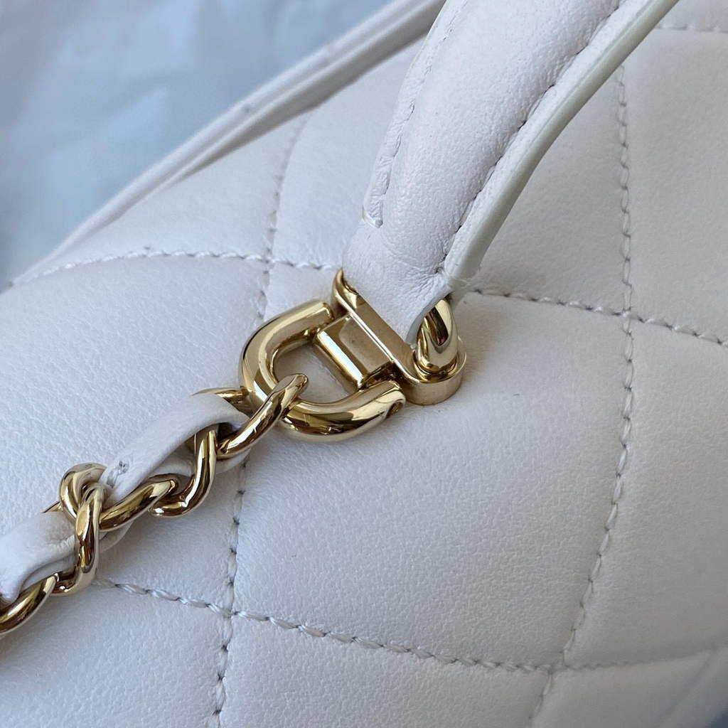 Chanel CC AS2681 Flap Bag With top Handle Calfskin White | chanel cc as2681 flap bag with top handle calfskin 013