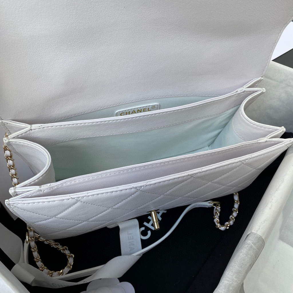 Chanel CC AS2681 Flap Bag With top Handle Calfskin White | chanel cc as2681 flap bag with top handle calfskin 017