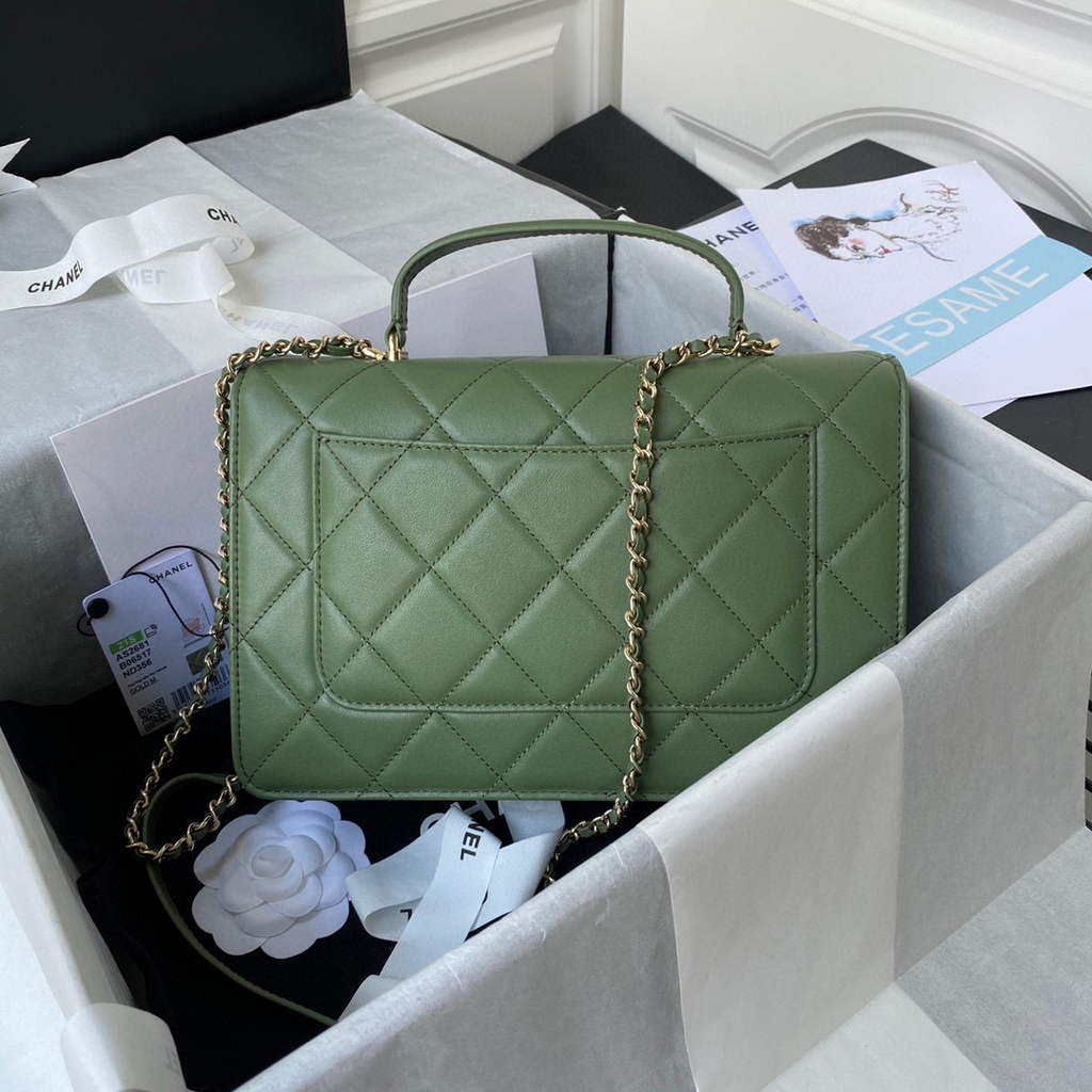 Chanel CC AS2681 Flap Bag With top Handle Calfskin Green | chanel cc as2681 flap bag with top handle calfskin 038