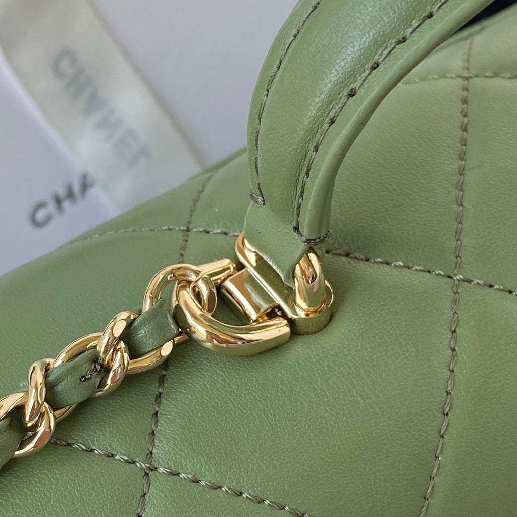 Chanel CC AS2681 Flap Bag With top Handle Calfskin Green | chanel cc as2681 flap bag with top handle calfskin 040