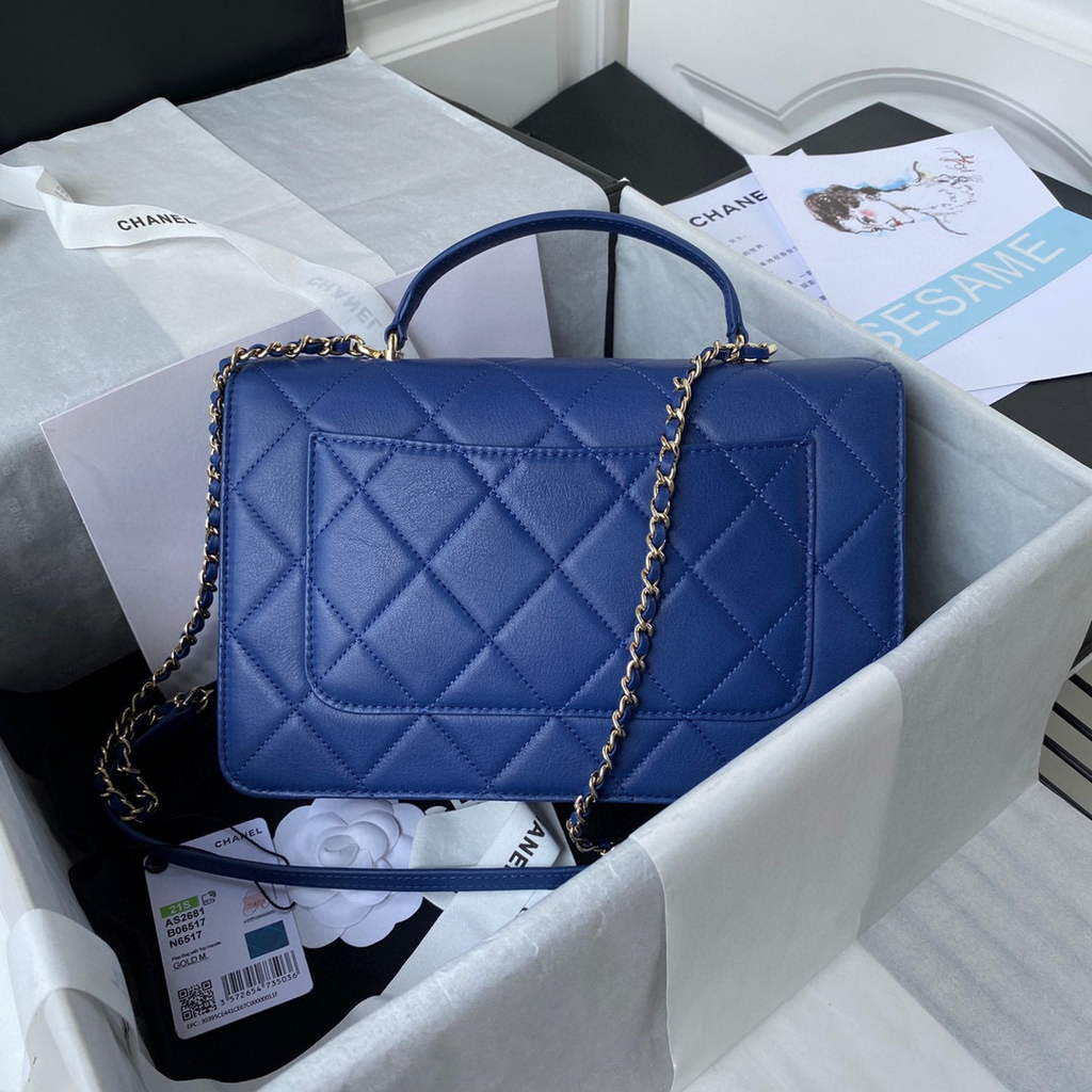Chanel CC AS2681 Flap Bag With top Handle Calfskin Blue | chanel cc as2681 flap bag with top handle calfskin 047