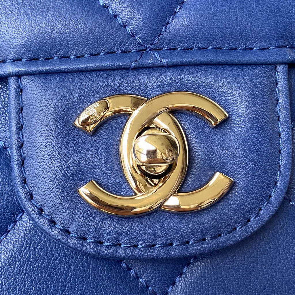 Chanel CC AS2681 Flap Bag With top Handle Calfskin Blue | chanel cc as2681 flap bag with top handle calfskin 048