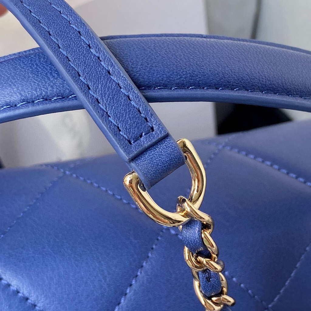 Chanel CC AS2681 Flap Bag With top Handle Calfskin Blue | chanel cc as2681 flap bag with top handle calfskin 049