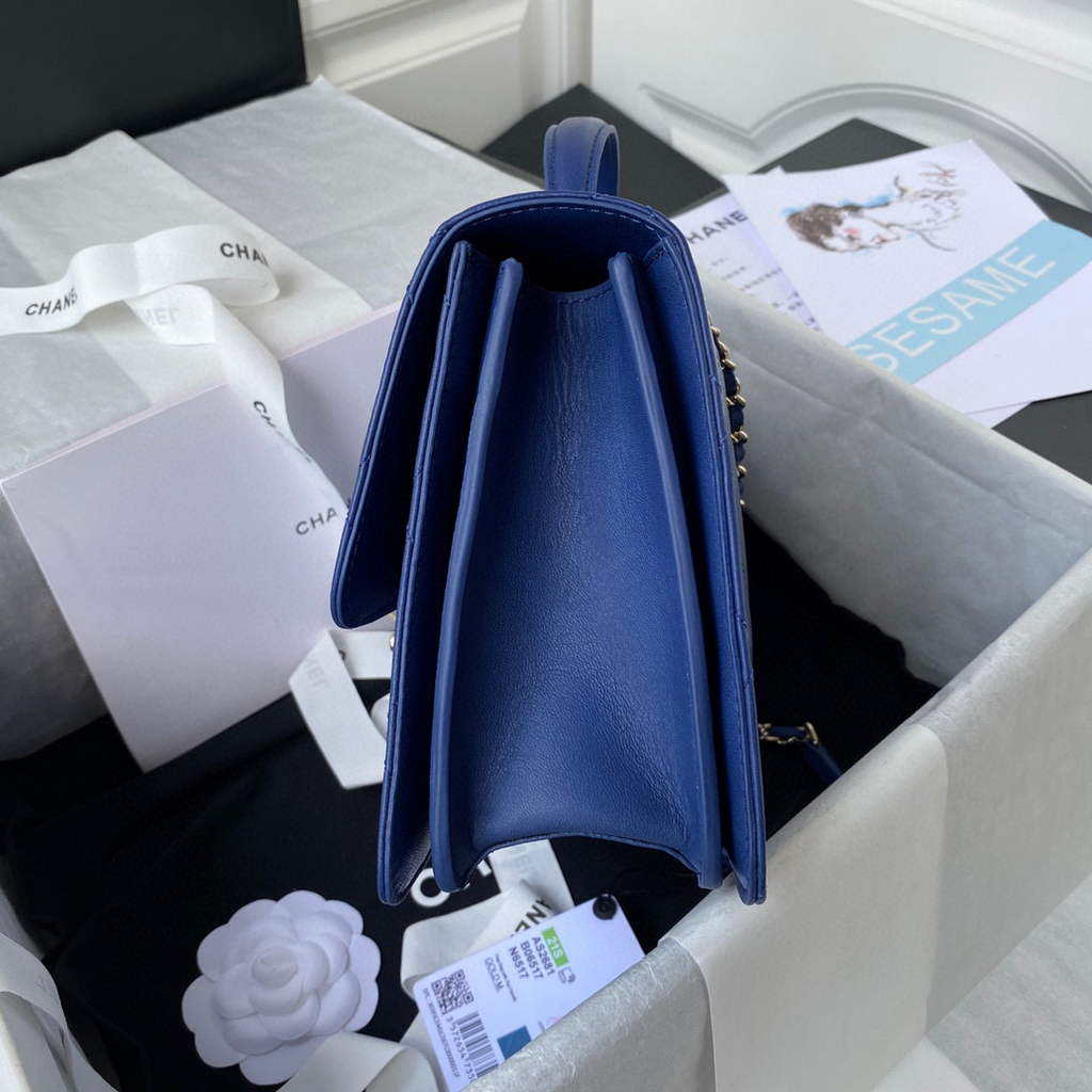 Chanel CC AS2681 Flap Bag With top Handle Calfskin Blue | chanel cc as2681 flap bag with top handle calfskin 050