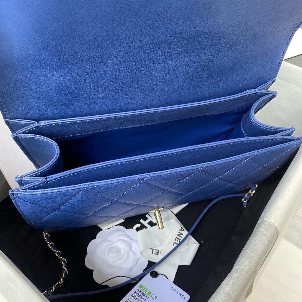 Chanel CC AS2681 Flap Bag With top Handle Calfskin Blue | chanel cc as2681 flap bag with top handle calfskin 051
