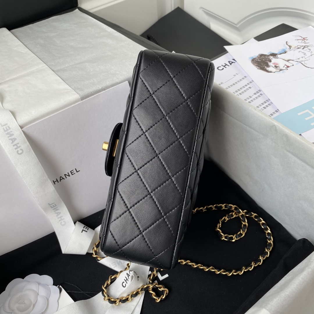 Chanel Mini flap Lambskin bag with top handle AS2431 Black gold | chanel mini flap lambskin bag with top handle as2431 black gold 005