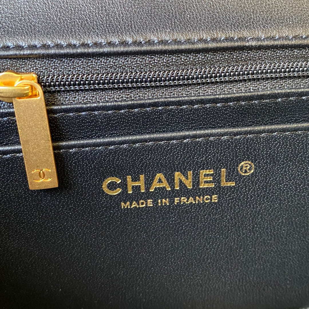 Chanel Mini flap Lambskin bag with top handle AS2431 Black gold | chanel mini flap lambskin bag with top handle as2431 black gold 007