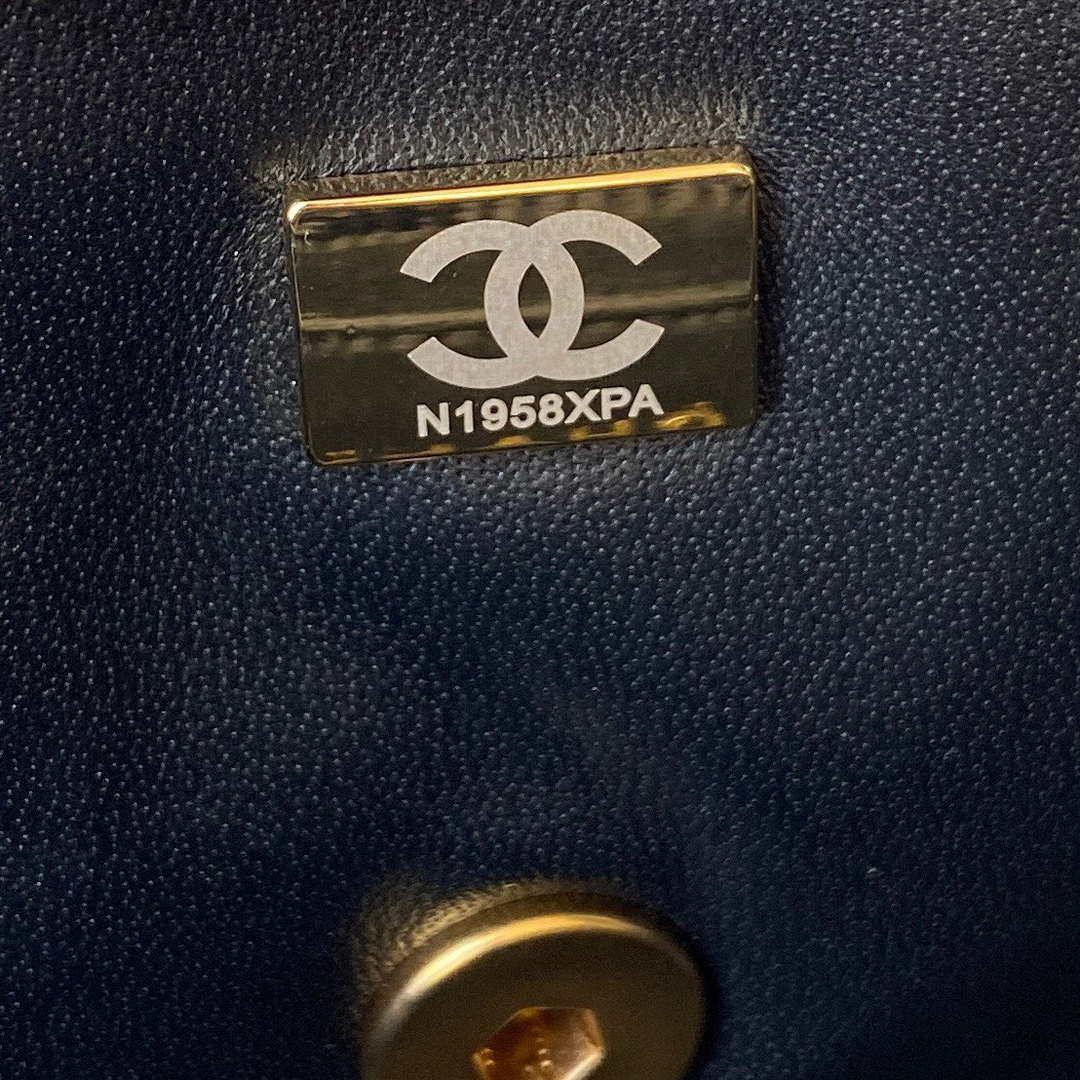 Chanel Mini flap Lambskin bag with top handle AS2431 Black gold | chanel mini flap lambskin bag with top handle as2431 black gold 008