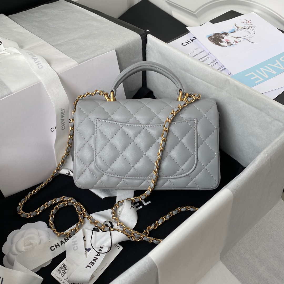 Chanel Mini flap Lambskin bag with top handle AS2431 Gray gold | chanel mini flap lambskin bag with top handle as2431 gray gold 002