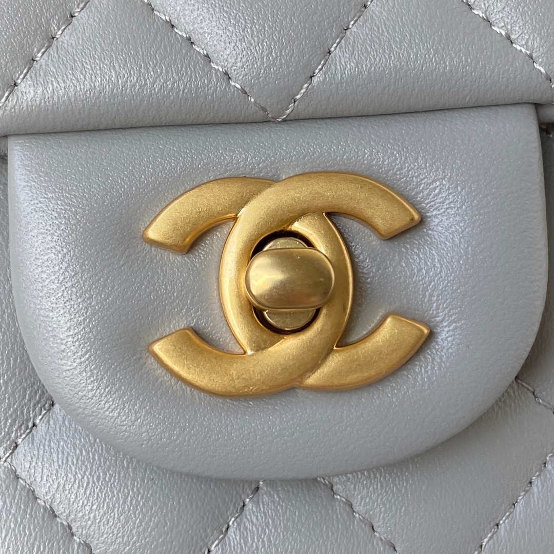 Chanel Mini flap Lambskin bag with top handle AS2431 Gray gold | chanel mini flap lambskin bag with top handle as2431 gray gold 003