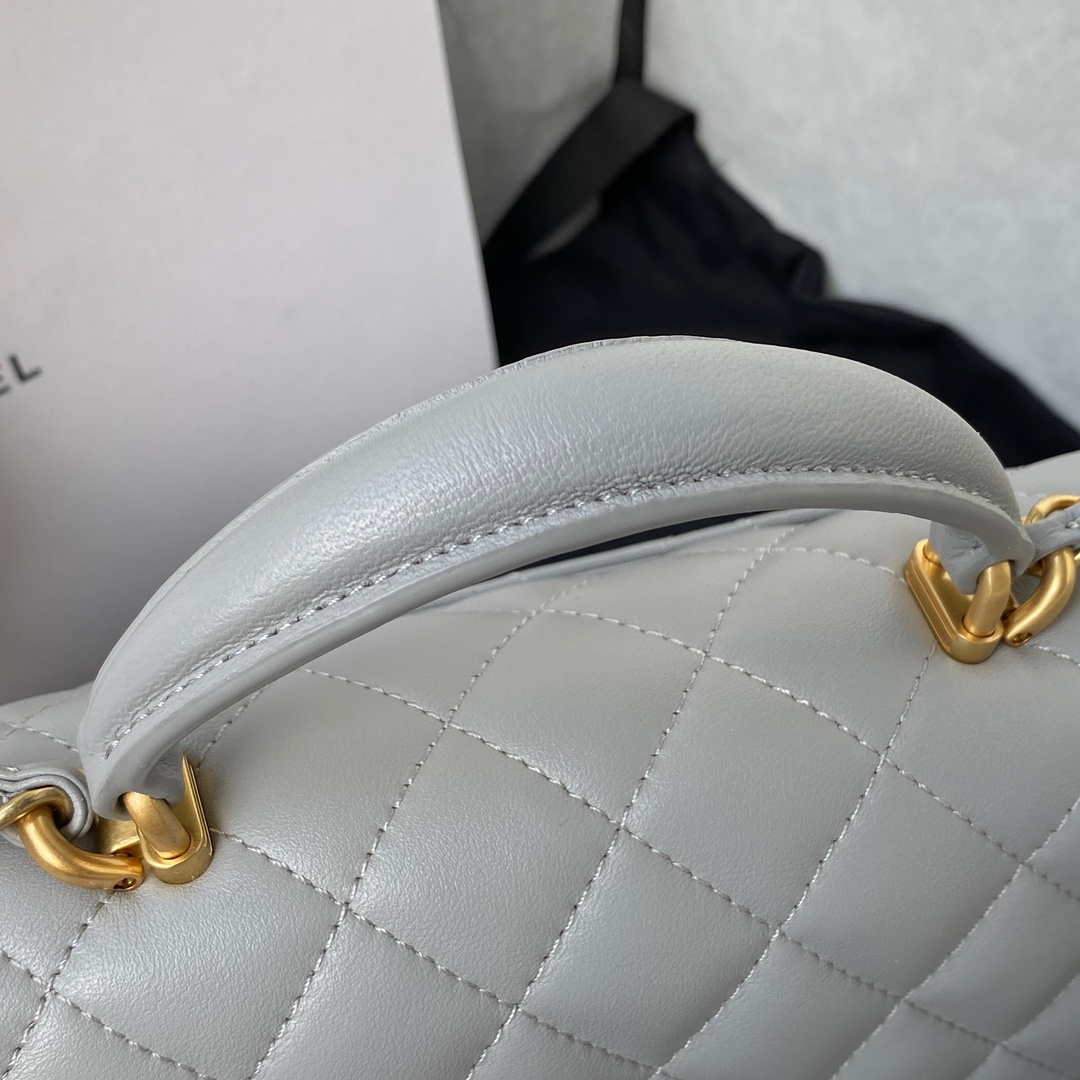 Chanel Mini flap Lambskin bag with top handle AS2431 Gray gold | chanel mini flap lambskin bag with top handle as2431 gray gold 004