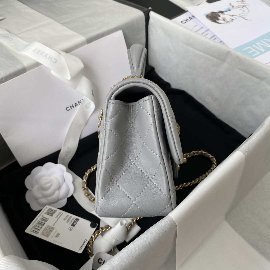 Chanel Mini flap Lambskin bag with top handle AS2431 Gray gold | chanel mini flap lambskin bag with top handle as2431 gray gold 005