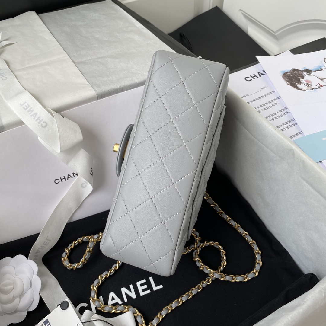 Chanel Mini flap Lambskin bag with top handle AS2431 Gray gold | chanel mini flap lambskin bag with top handle as2431 gray gold 006