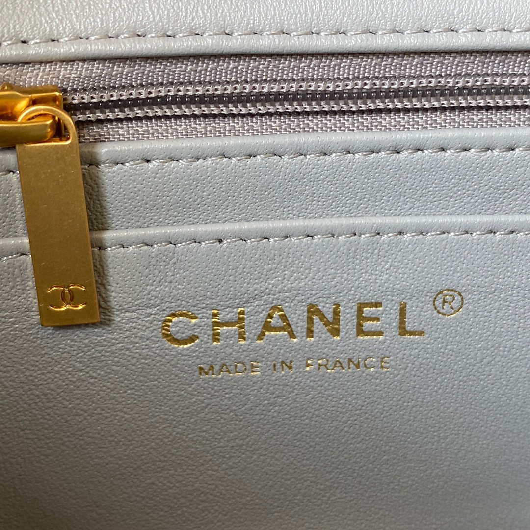 Chanel Mini flap Lambskin bag with top handle AS2431 Gray gold | chanel mini flap lambskin bag with top handle as2431 gray gold 008
