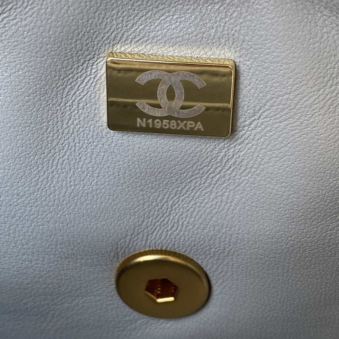 Chanel Mini flap Lambskin bag with top handle AS2431 Gray gold | chanel mini flap lambskin bag with top handle as2431 gray gold 009