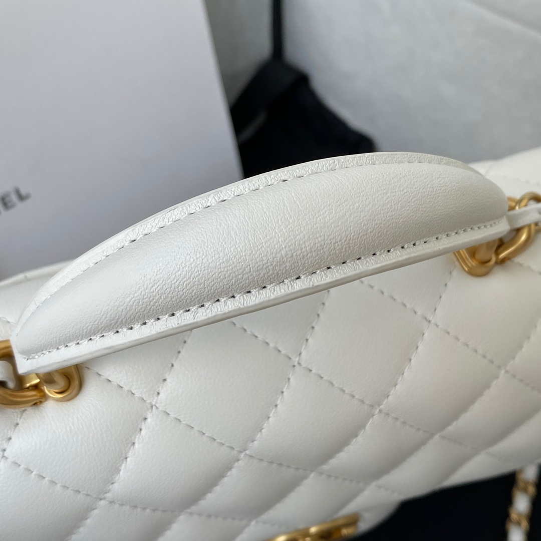 Chanel Mini flap Lambskin bag with top handle AS2431 White gold | chanel mini flap lambskin bag with top handle as2431 white gold 004