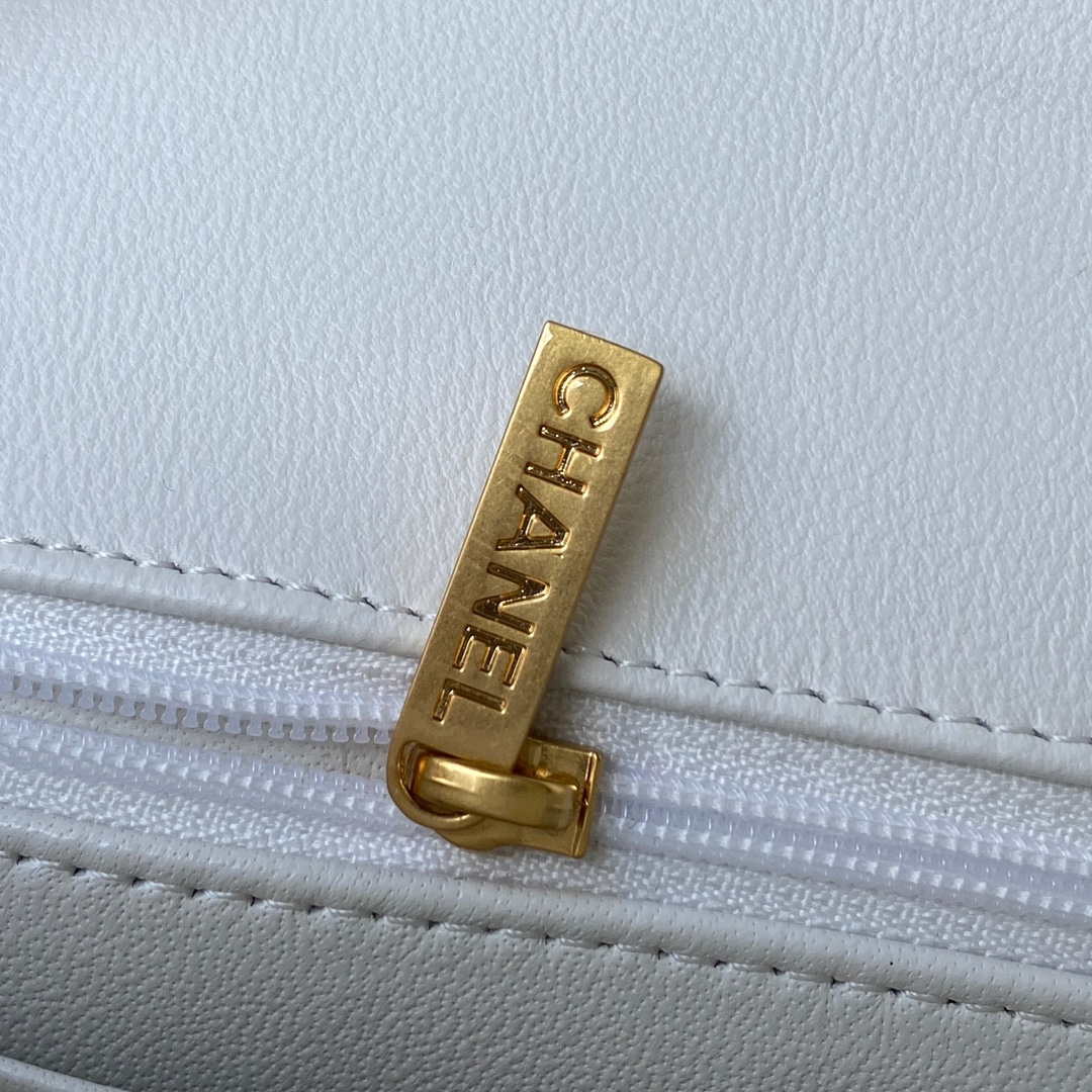Chanel Mini flap Lambskin bag with top handle AS2431 White gold | chanel mini flap lambskin bag with top handle as2431 white gold 007