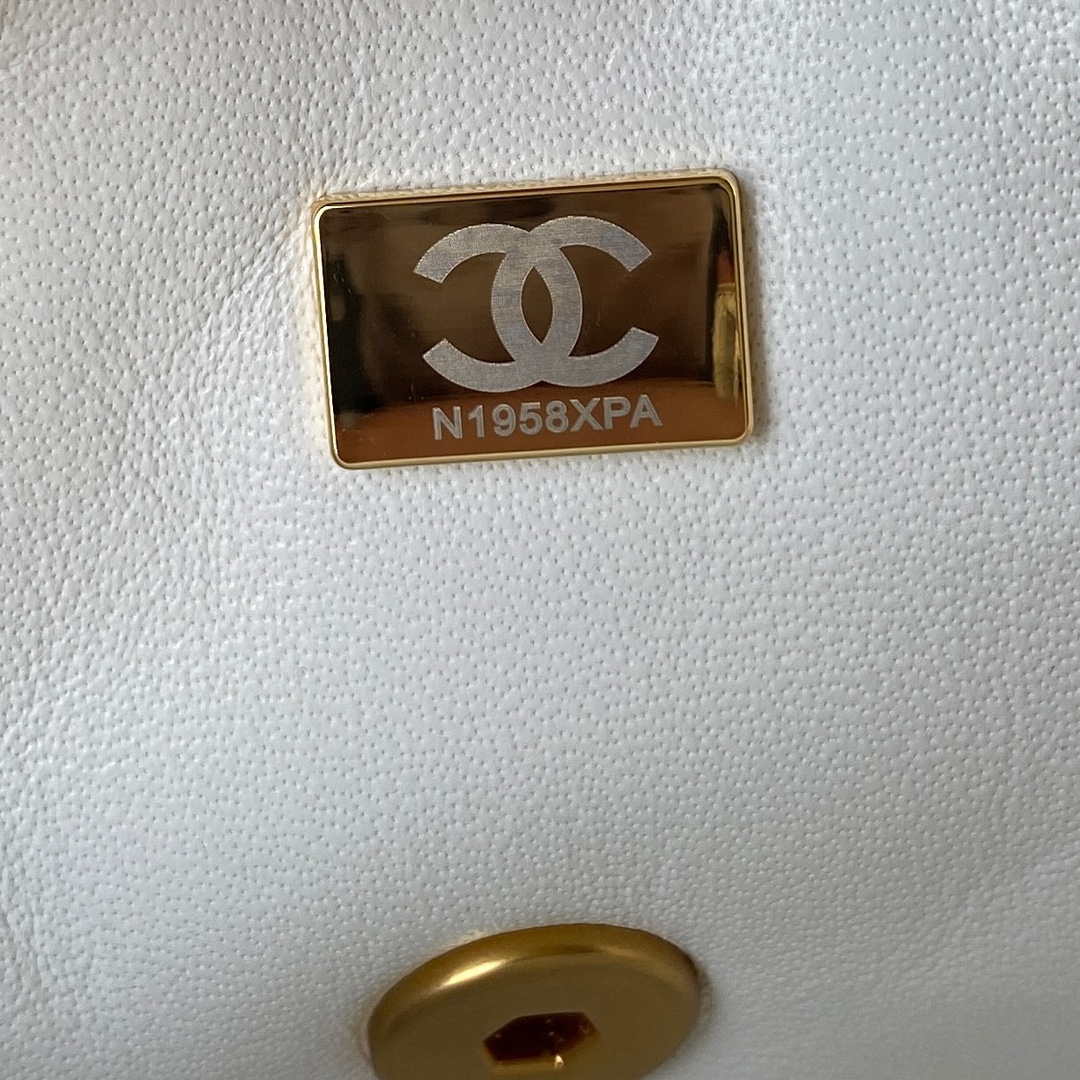 Chanel Mini flap Lambskin bag with top handle AS2431 White gold | chanel mini flap lambskin bag with top handle as2431 white gold 009