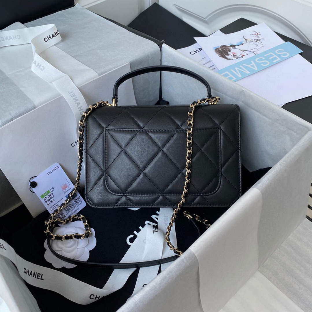 Chanel Small Flap Bag With top Handle Calfskin CC AS2680 Black | chanel small flap bag with top handle cc as2690 black 002