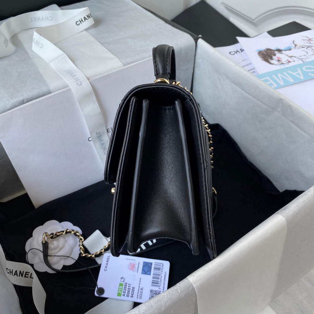 Chanel Small Flap Bag With top Handle Calfskin CC AS2680 Black | chanel small flap bag with top handle cc as2690 black 004