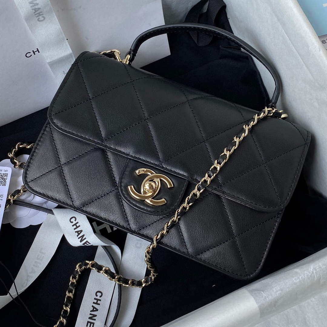 Chanel Small Flap Bag With top Handle Calfskin CC AS2680 Black | chanel small flap bag with top handle cc as2690 black 009