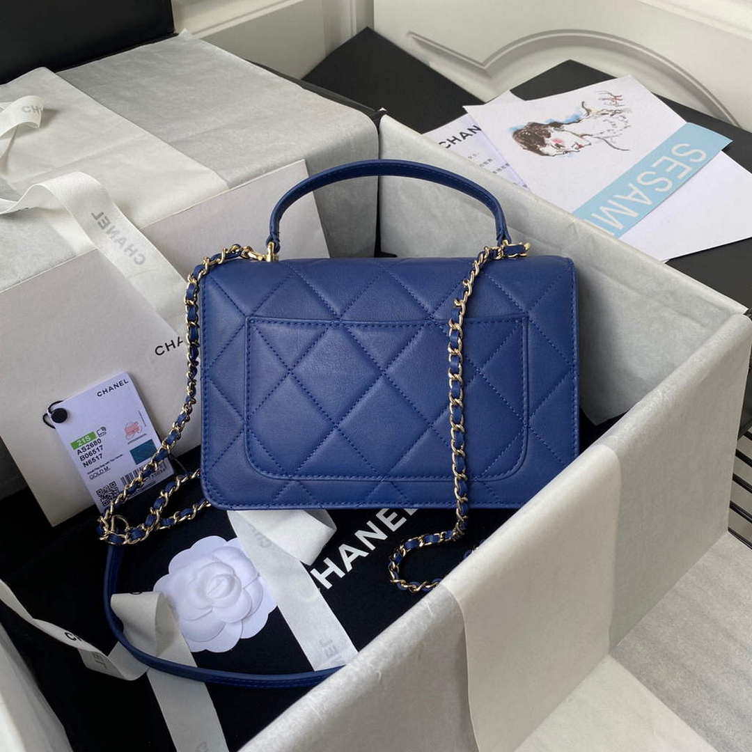 Chanel Small Flap Bag With top Handle Calfskin CC AS2680 Blue | chanel small flap bag with top handle cc as2690 blue 002
