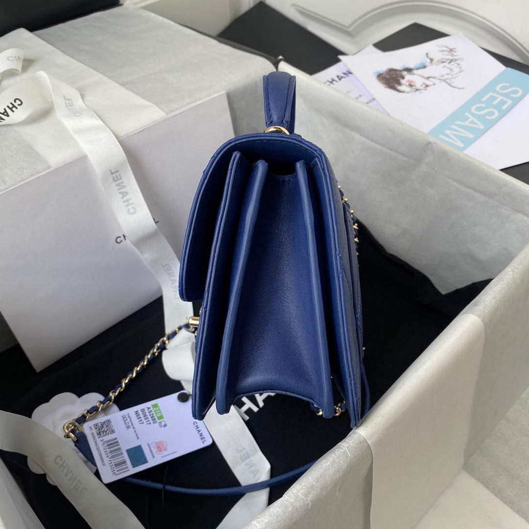 Chanel Small Flap Bag With top Handle Calfskin CC AS2680 Blue | chanel small flap bag with top handle cc as2690 blue 005