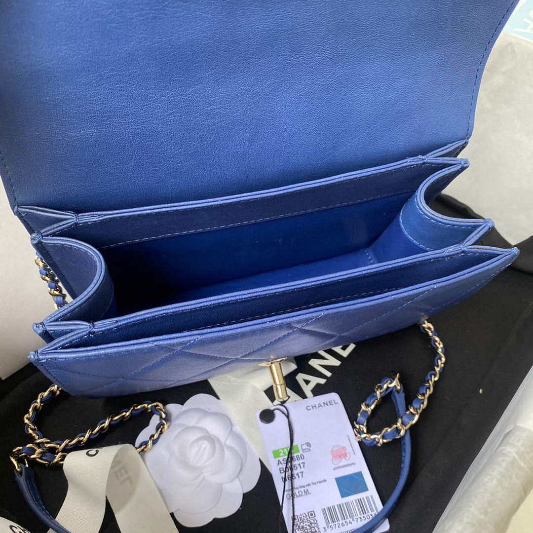 Chanel Small Flap Bag With top Handle Calfskin CC AS2680 Blue | chanel small flap bag with top handle cc as2690 blue 007