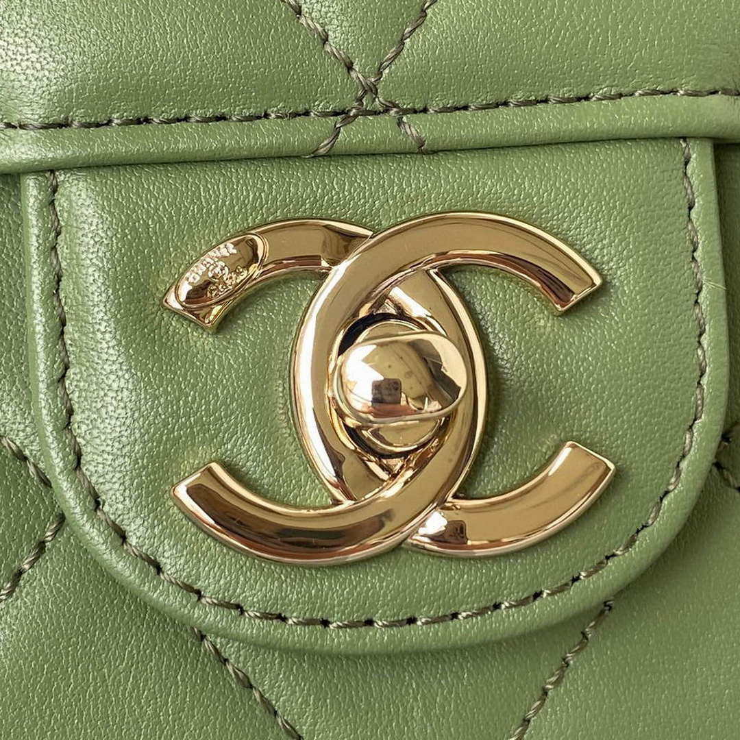 Chanel Small Flap Bag With top Handle Calfskin CC AS2680 Green | chanel small flap bag with top handle cc as2690 green 003