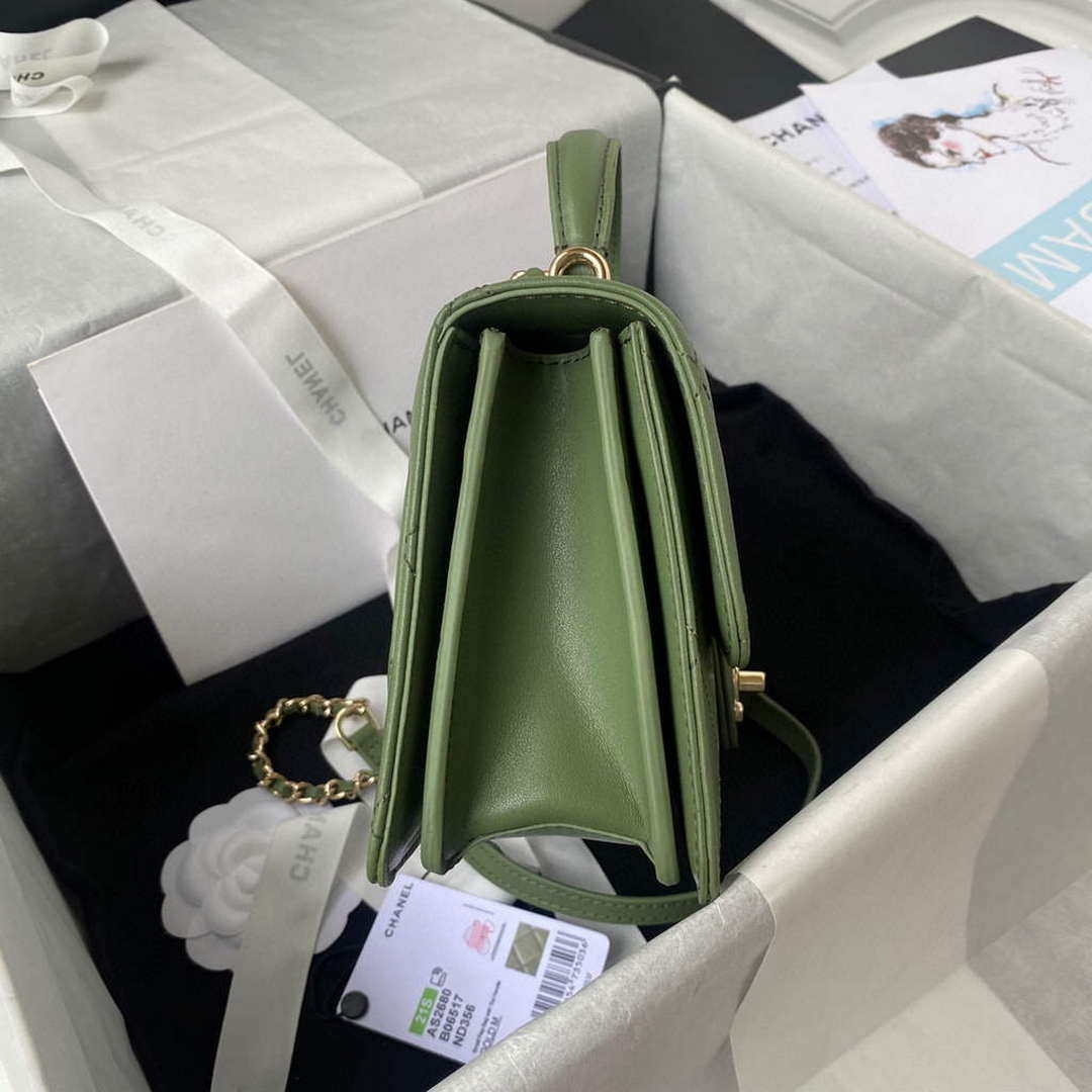 Chanel Small Flap Bag With top Handle Calfskin CC AS2680 Green | chanel small flap bag with top handle cc as2690 green 004