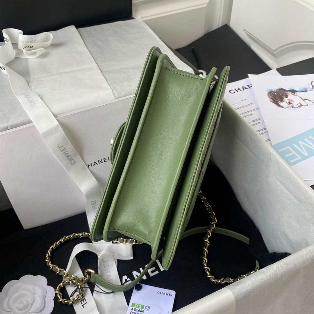 Chanel Small Flap Bag With top Handle Calfskin CC AS2680 Green | chanel small flap bag with top handle cc as2690 green 006