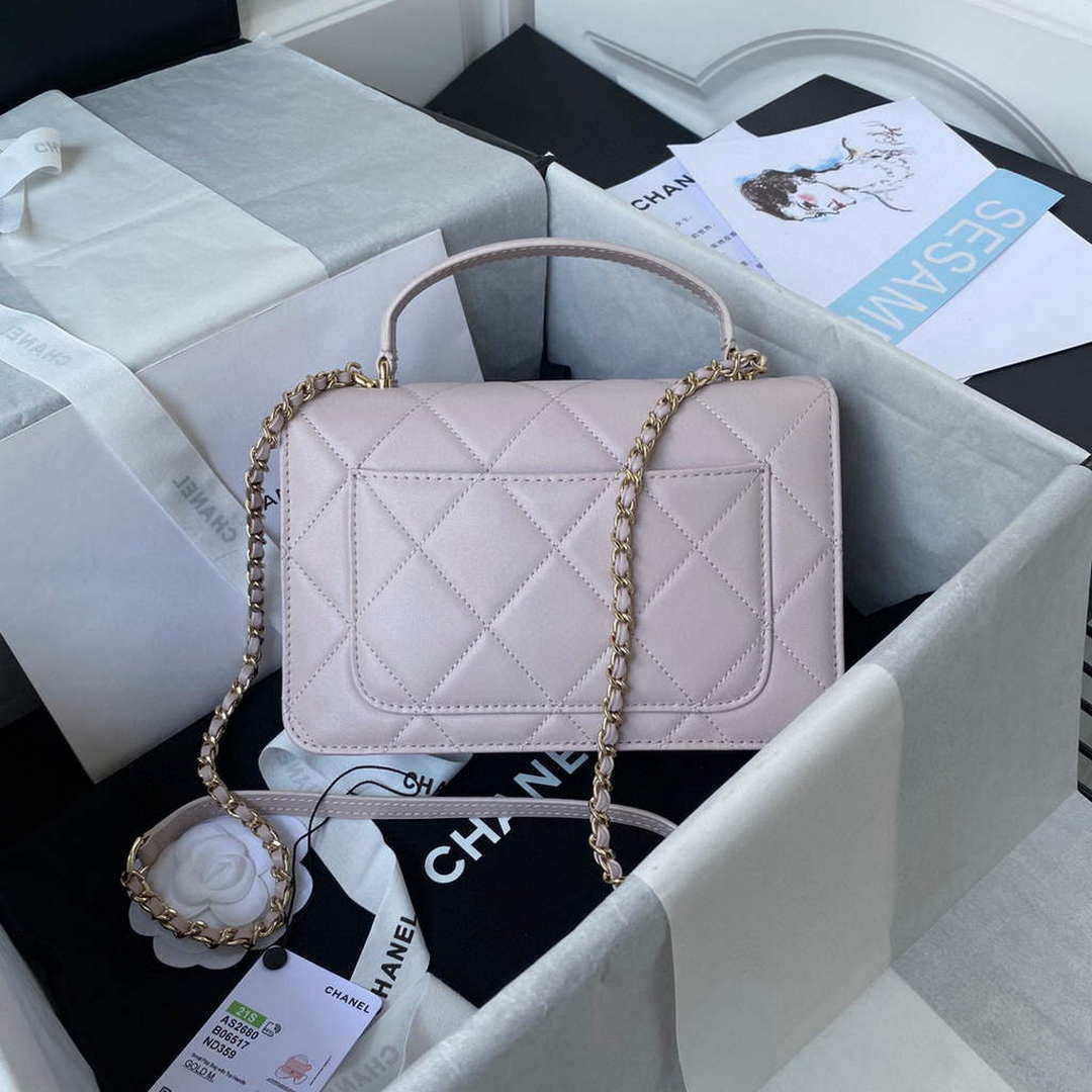 Chanel Small Flap Bag With top Handle Calfskin CC AS2680 Light Pink | chanel small flap bag with top handle cc as2690 ligth pink 002
