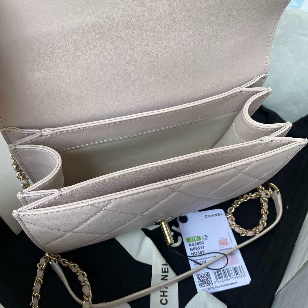 Chanel Small Flap Bag With top Handle Calfskin CC AS2680 Light Pink | chanel small flap bag with top handle cc as2690 ligth pink 007