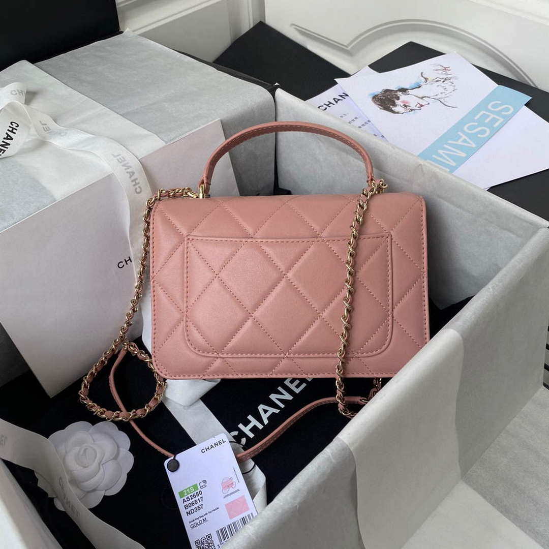 Chanel Small Flap Bag With top Handle Calfskin CC AS2680 Pink | chanel small flap bag with top handle cc as2690 pink 002