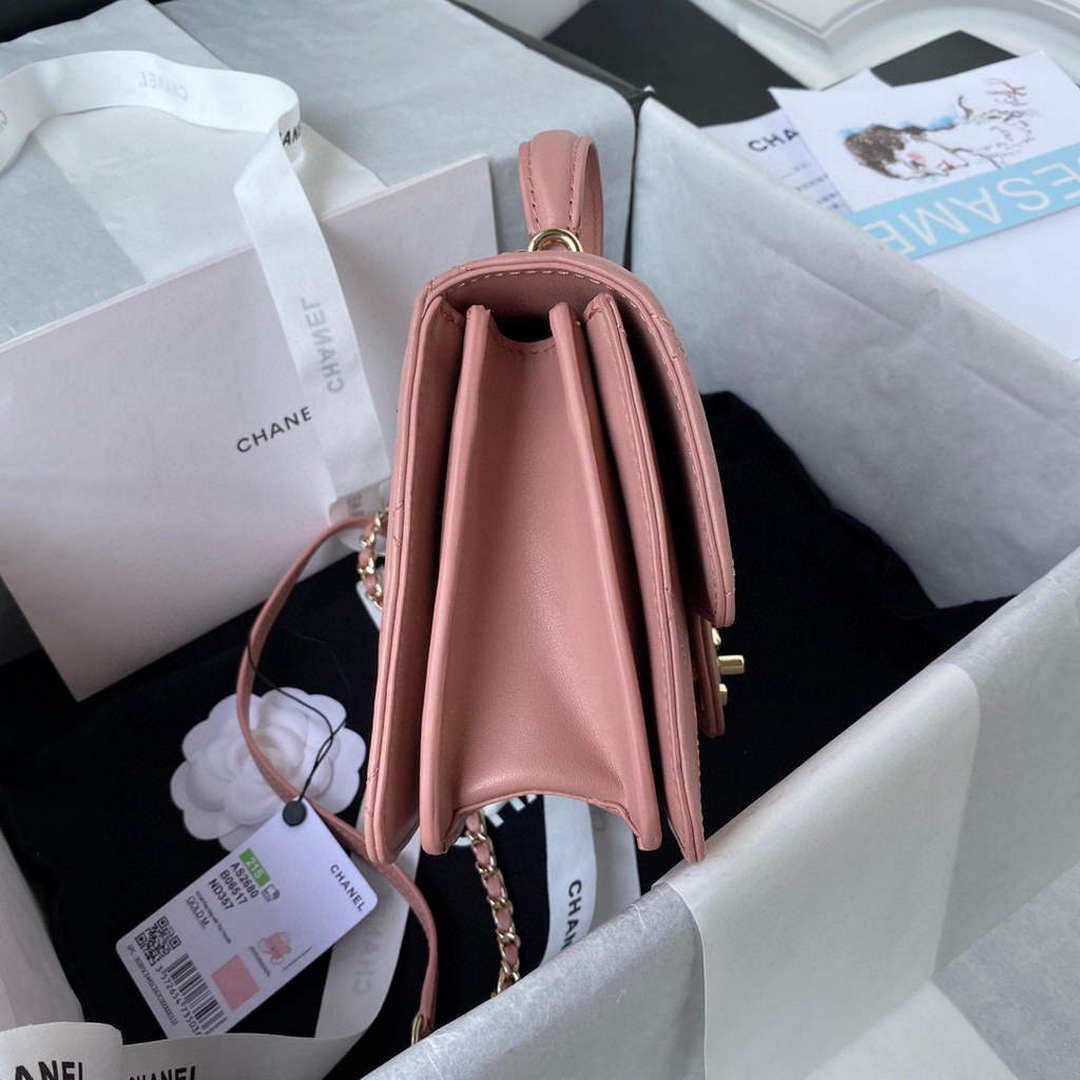 Chanel Small Flap Bag With top Handle Calfskin CC AS2680 Pink | chanel small flap bag with top handle cc as2690 pink 004