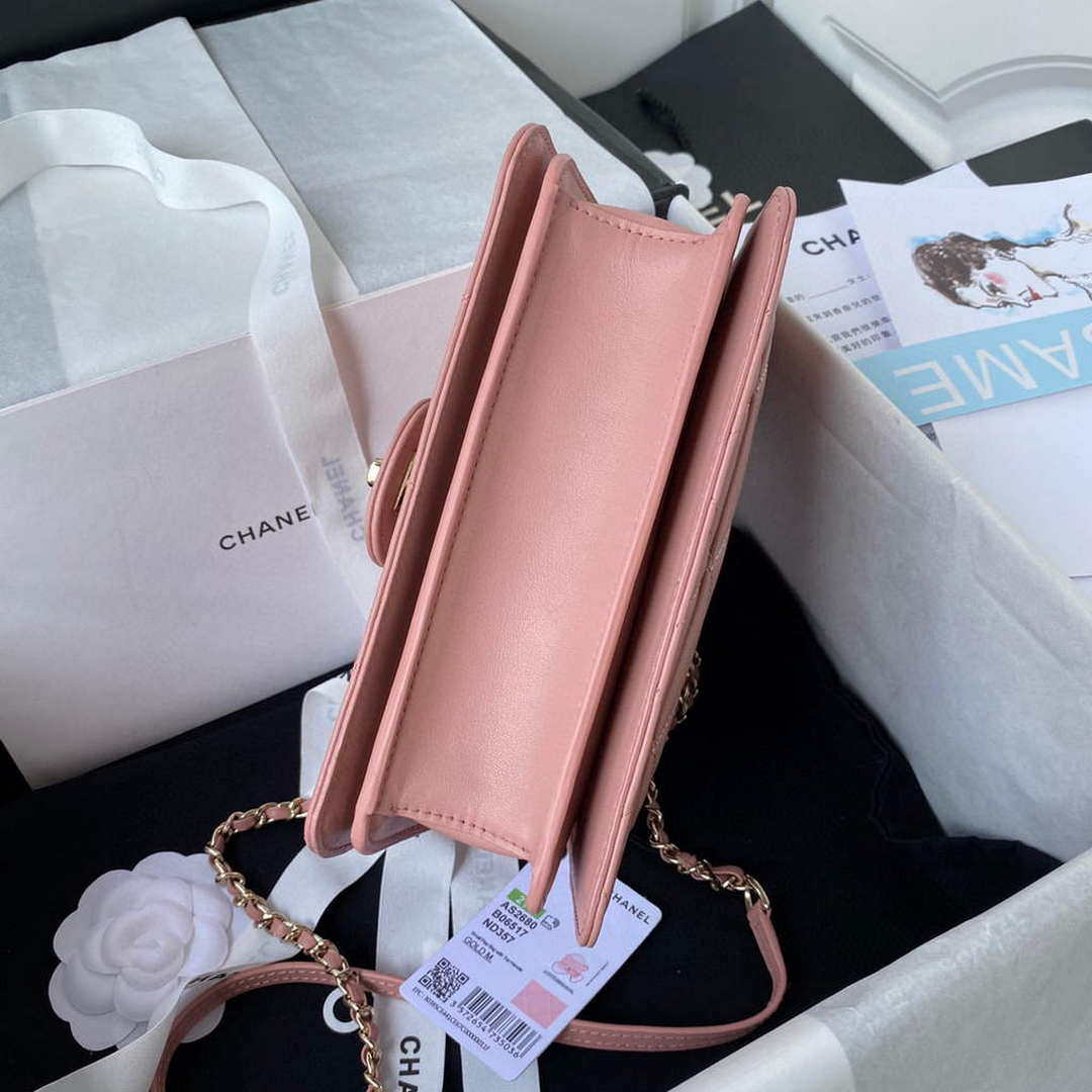 Chanel Small Flap Bag With top Handle Calfskin CC AS2680 Pink | chanel small flap bag with top handle cc as2690 pink 005